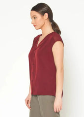 Women's Basic Sleeveless V Neck Button Top In Burgundy - Femstylo