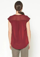 Women's Basic Sleeveless V Neck Button Top In Burgundy - Femstylo