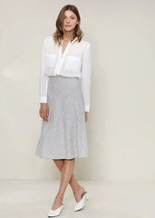 Ro & De Women's High Waisted Wool Knit Midi Skirt In Heather Grey - Femstylo