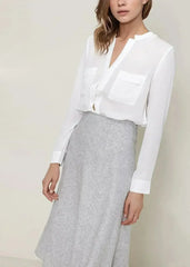 Ro & De Women's High Waisted Wool Knit Midi Skirt In Heather Grey - Femstylo