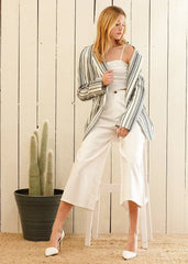 Blue White Stripe Blazer | Double Breasted Tweed Jacket - Femstylo