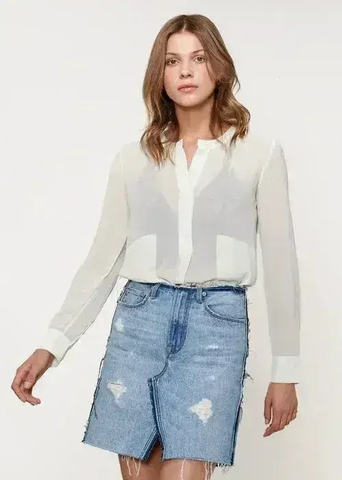 Ivory Sheer Button Up Blouse | Femstylo - Femstylo
