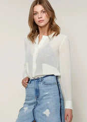 Ivory Sheer Button Up Blouse | Femstylo - Femstylo