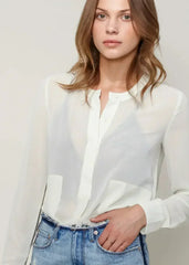 Ivory Sheer Button Up Blouse | Femstylo - Femstylo