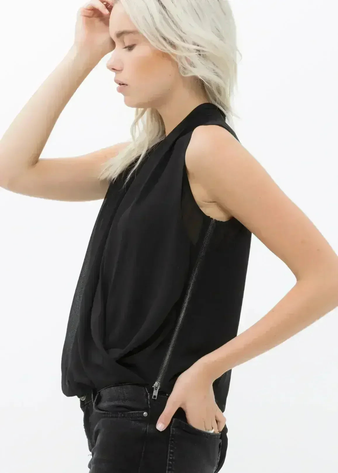 Women's Surplice Sleeveless Blouse In Black | Femstylo - Femstylo