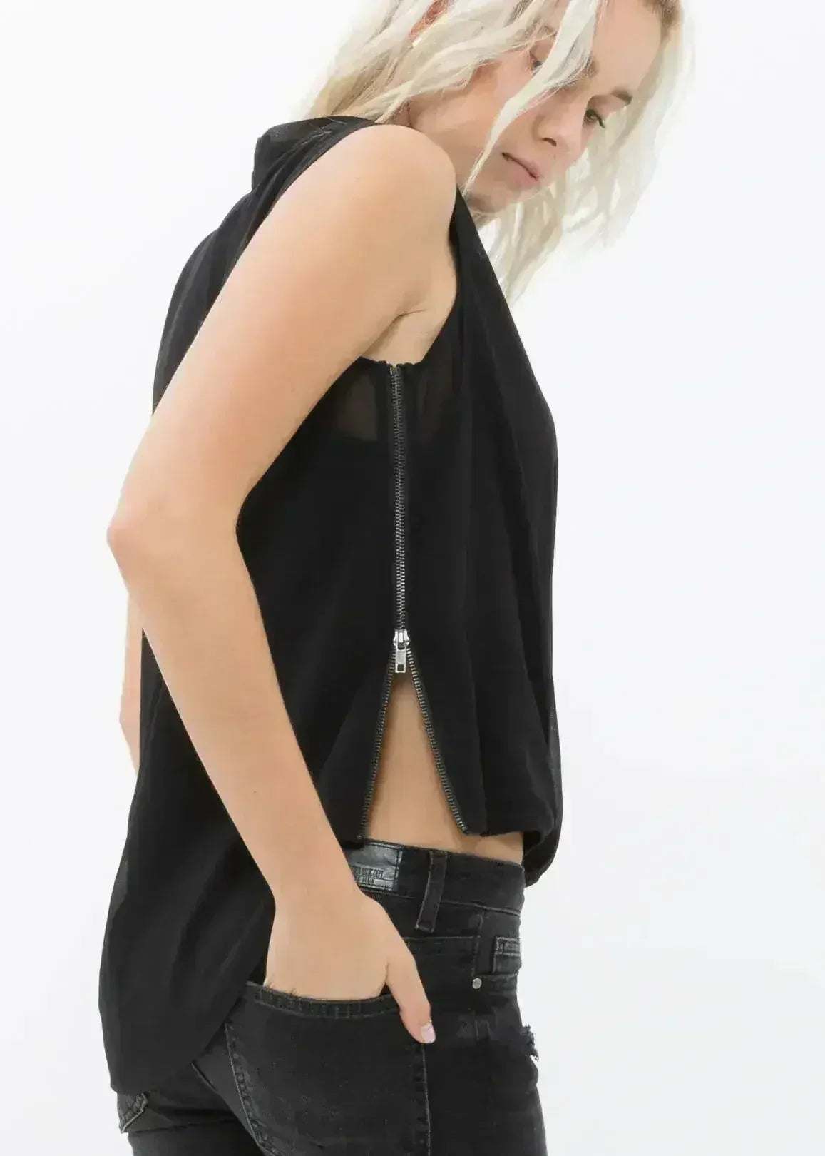 Women's Surplice Sleeveless Blouse In Black | Femstylo - Femstylo