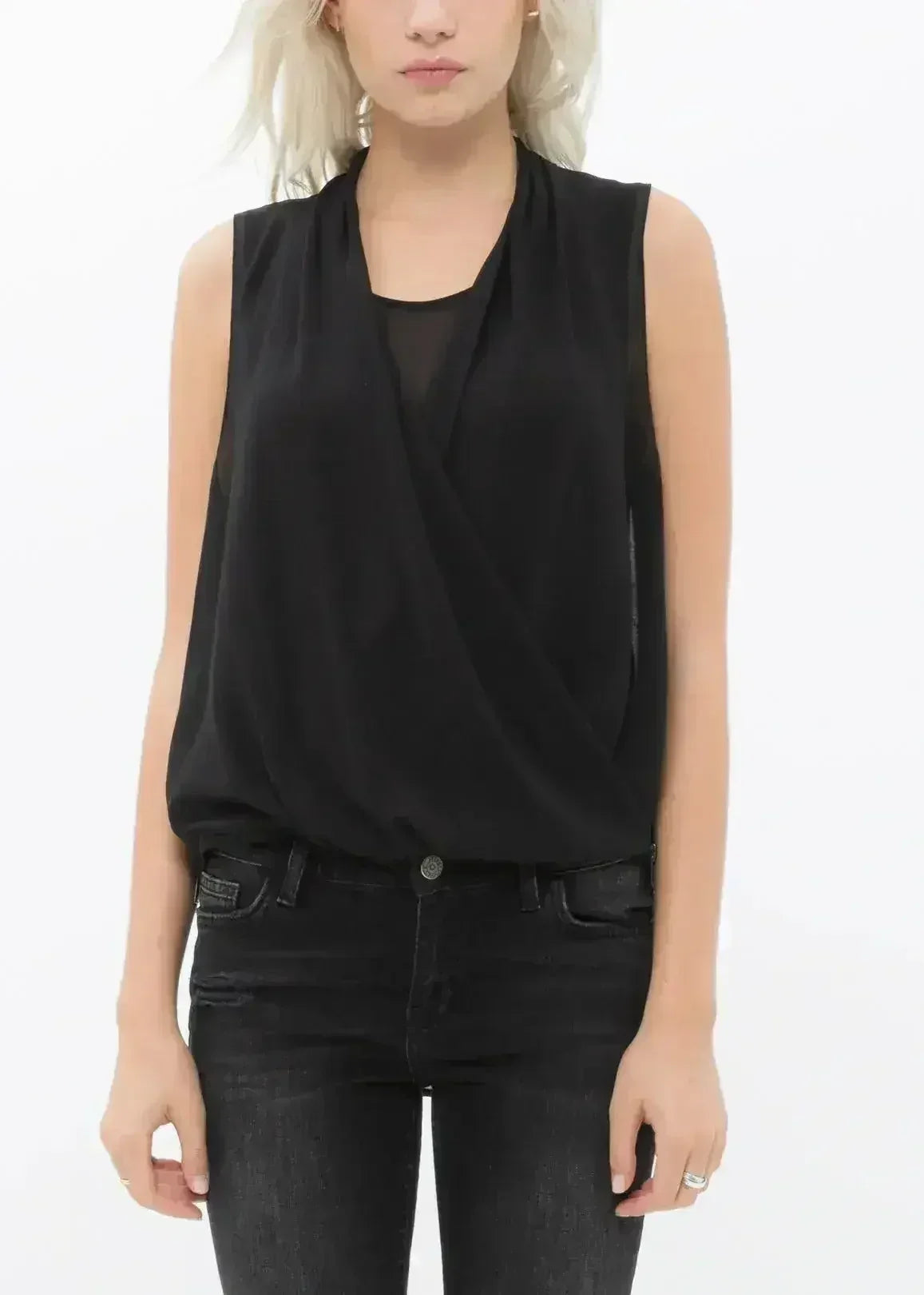 Women's Surplice Sleeveless Blouse In Black | Femstylo - Femstylo