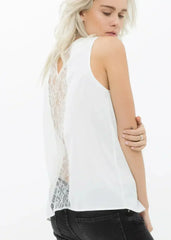 Women's Sleeveless Round Neck Lace Detail Top - Femstylo