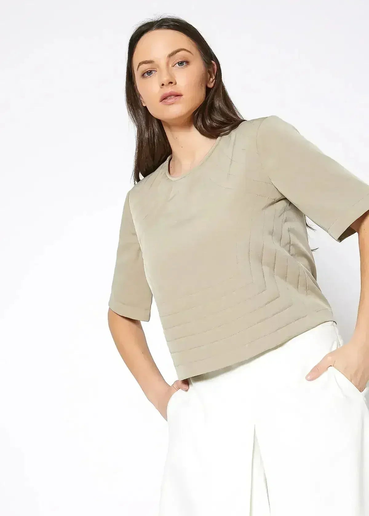 Embossed Short Sleeve Crop Top - Women's Minimalist Style - Femstylo