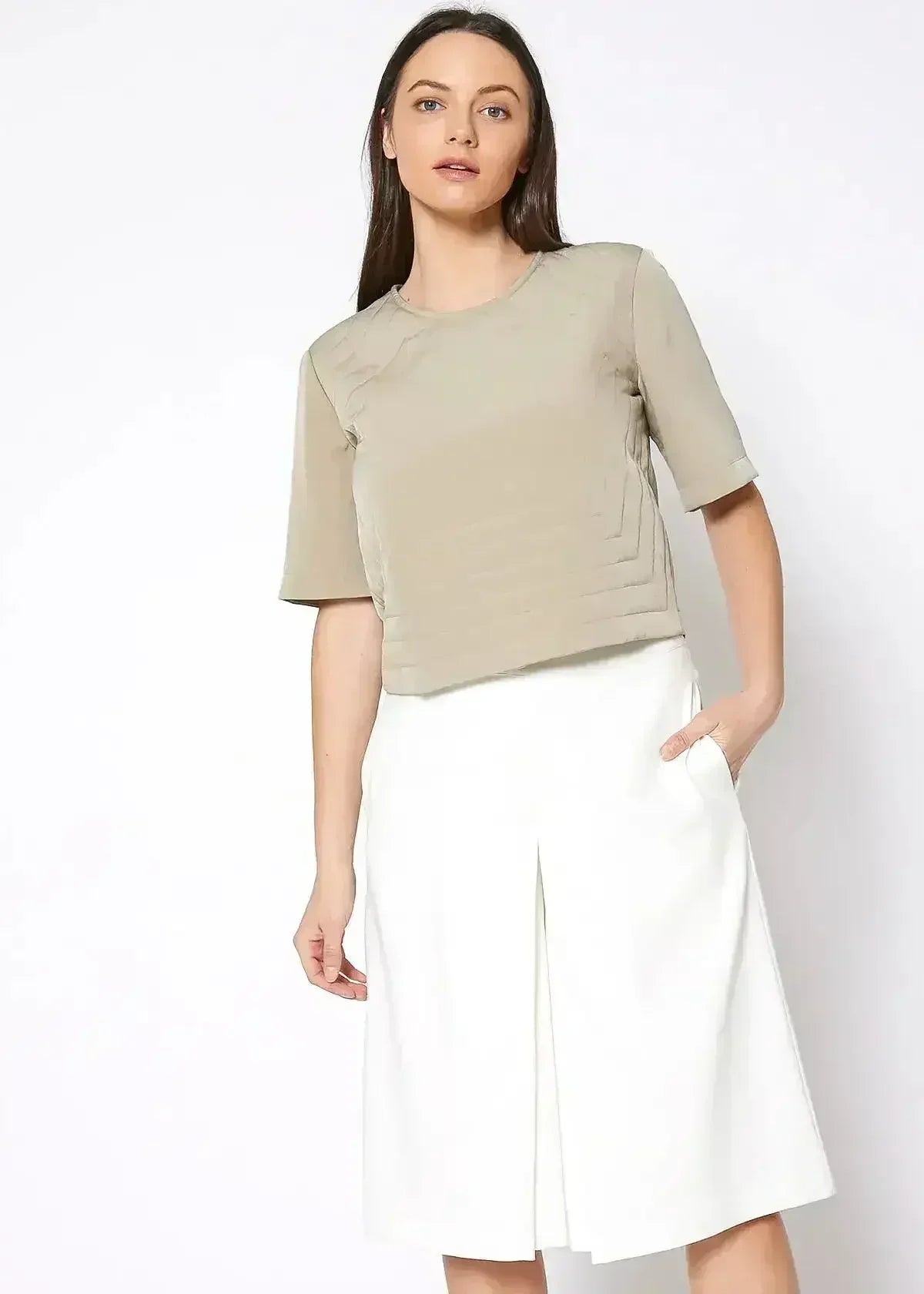 Embossed Short Sleeve Crop Top - Women's Minimalist Style - Femstylo