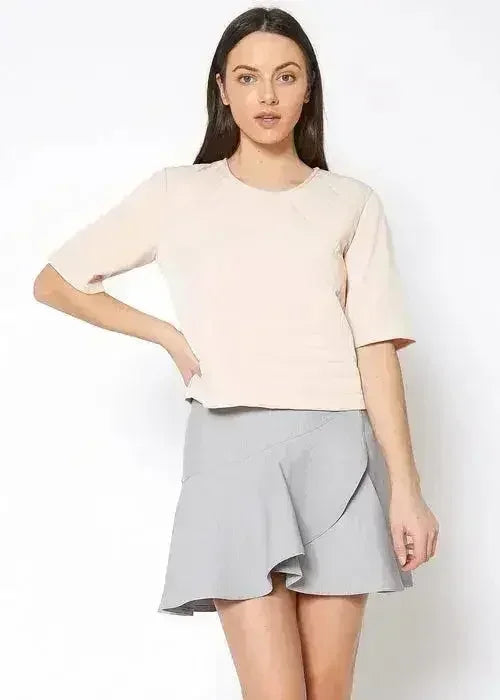 Embossed Short Sleeve Crop Top - Women's Minimalist Style - Femstylo