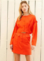 Women's Button Front Long Sleeve Crop Top in Poppy - Femstylo