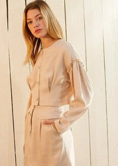 Women's Tencel Crop Top - Drop Shoulder & Ruffled Detail - Femstylo