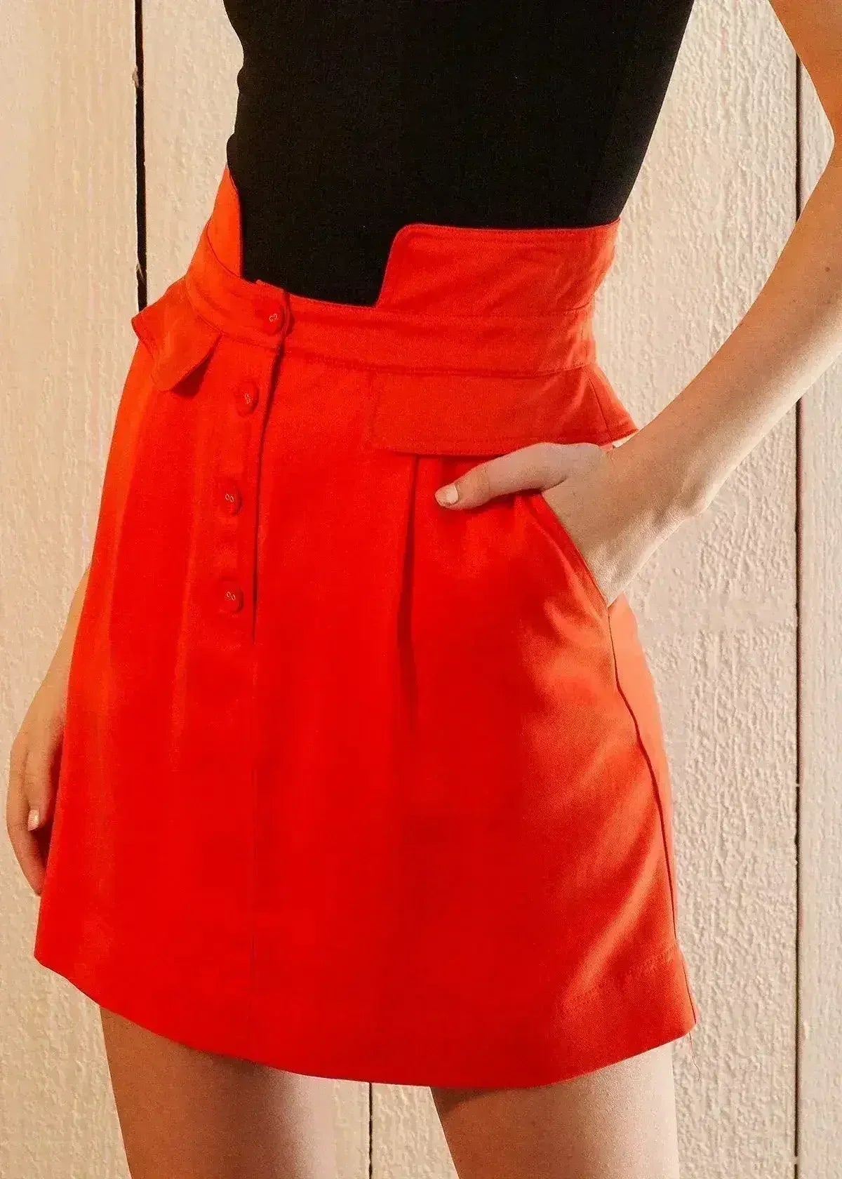 Women's High Waisted Utility Skirt in Poppy - Femstylo
