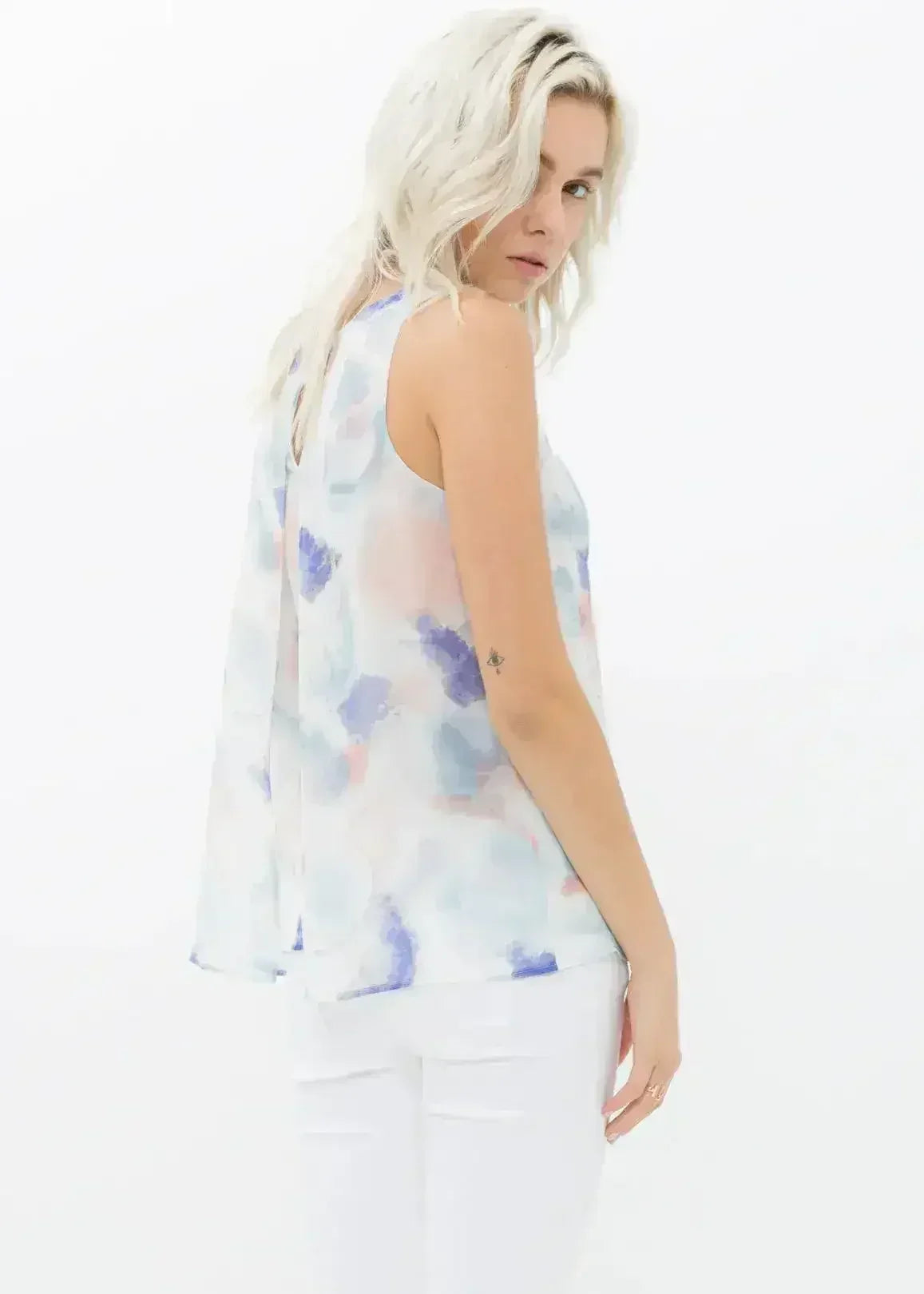 Women's Sleeveless Slit Blouse In Water Color | Femstylo - Femstylo