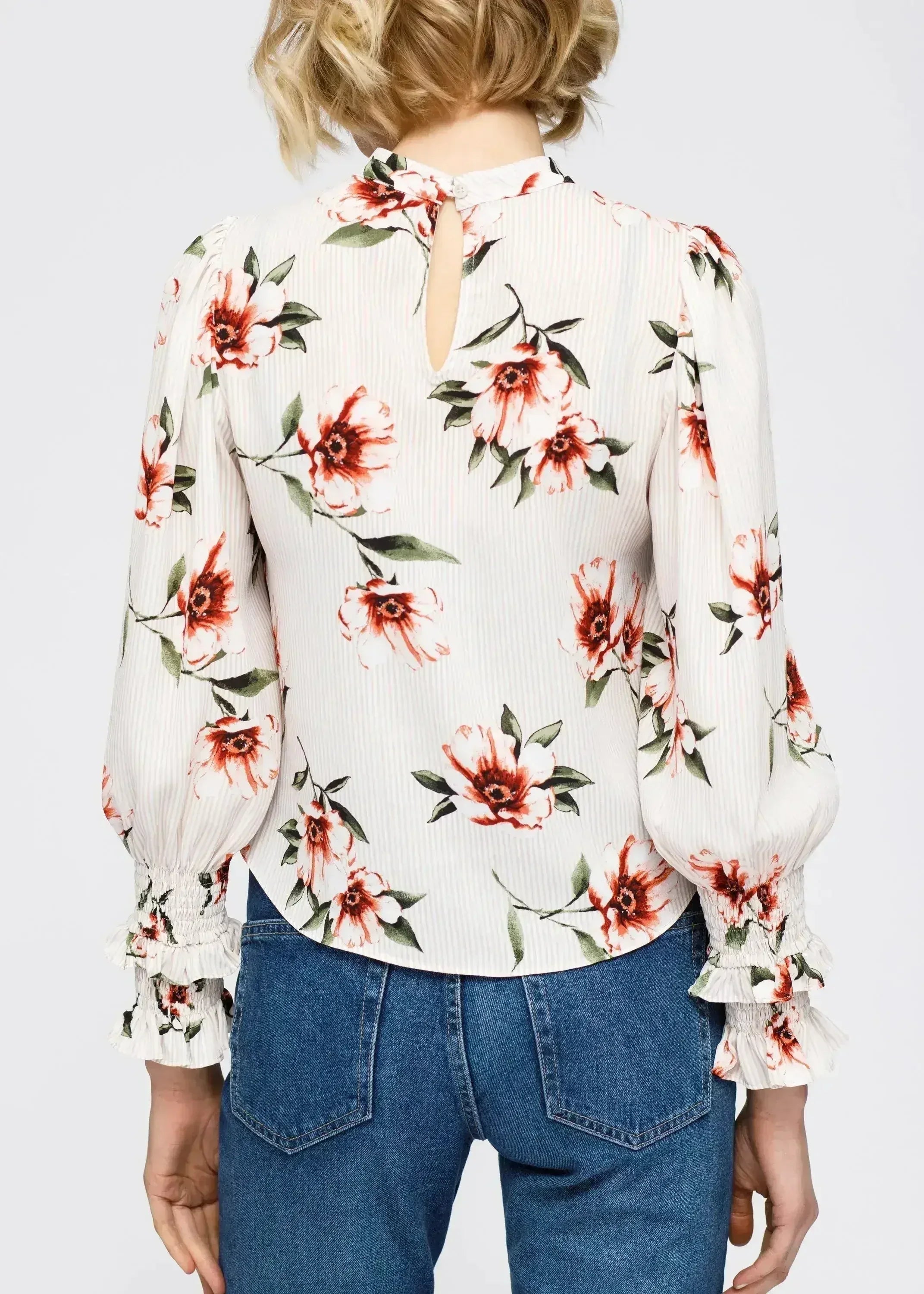 Women's Rust Flower Mockneck Smocked Sleeve Blouse | Femstylo - Femstylo