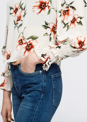 Women's Rust Flower Mockneck Smocked Sleeve Blouse | Femstylo - Femstylo