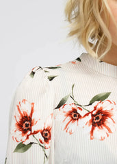 Women's Rust Flower Mockneck Smocked Sleeve Blouse | Femstylo - Femstylo