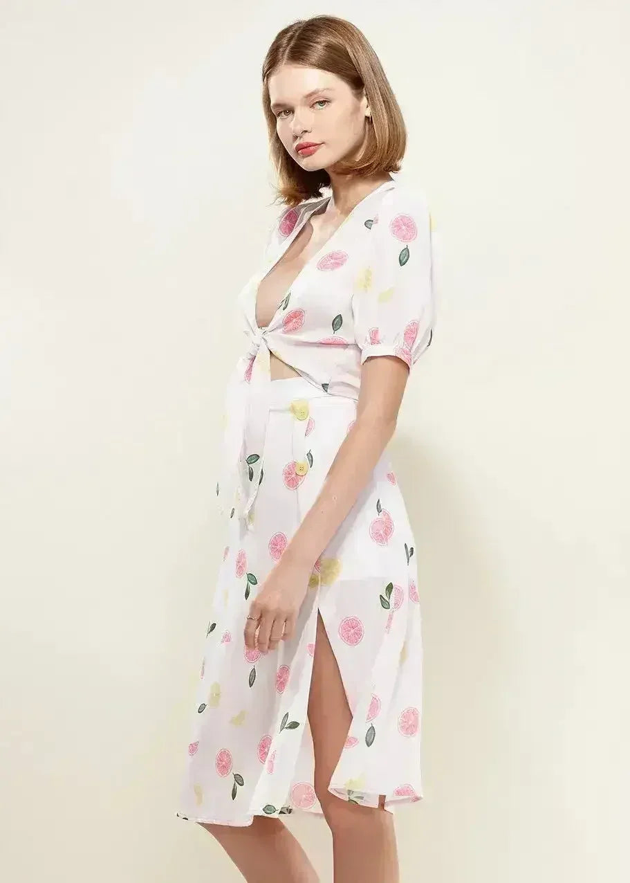 Fruit Punch Tie Hem Open Front Blouse in Fruit Punch | Femstylo - Femstylo