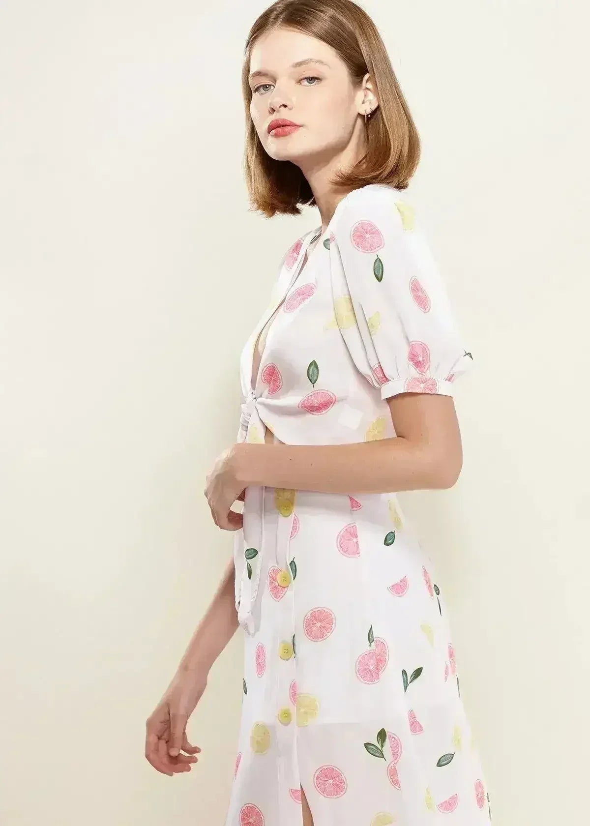 Fruit Punch Tie Hem Open Front Blouse in Fruit Punch | Femstylo - Femstylo