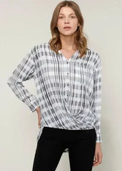 Printed Wrap Hem Checked Blouse | Femstylo - Femstylo