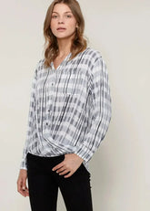 Printed Wrap Hem Checked Blouse | Femstylo - Femstylo
