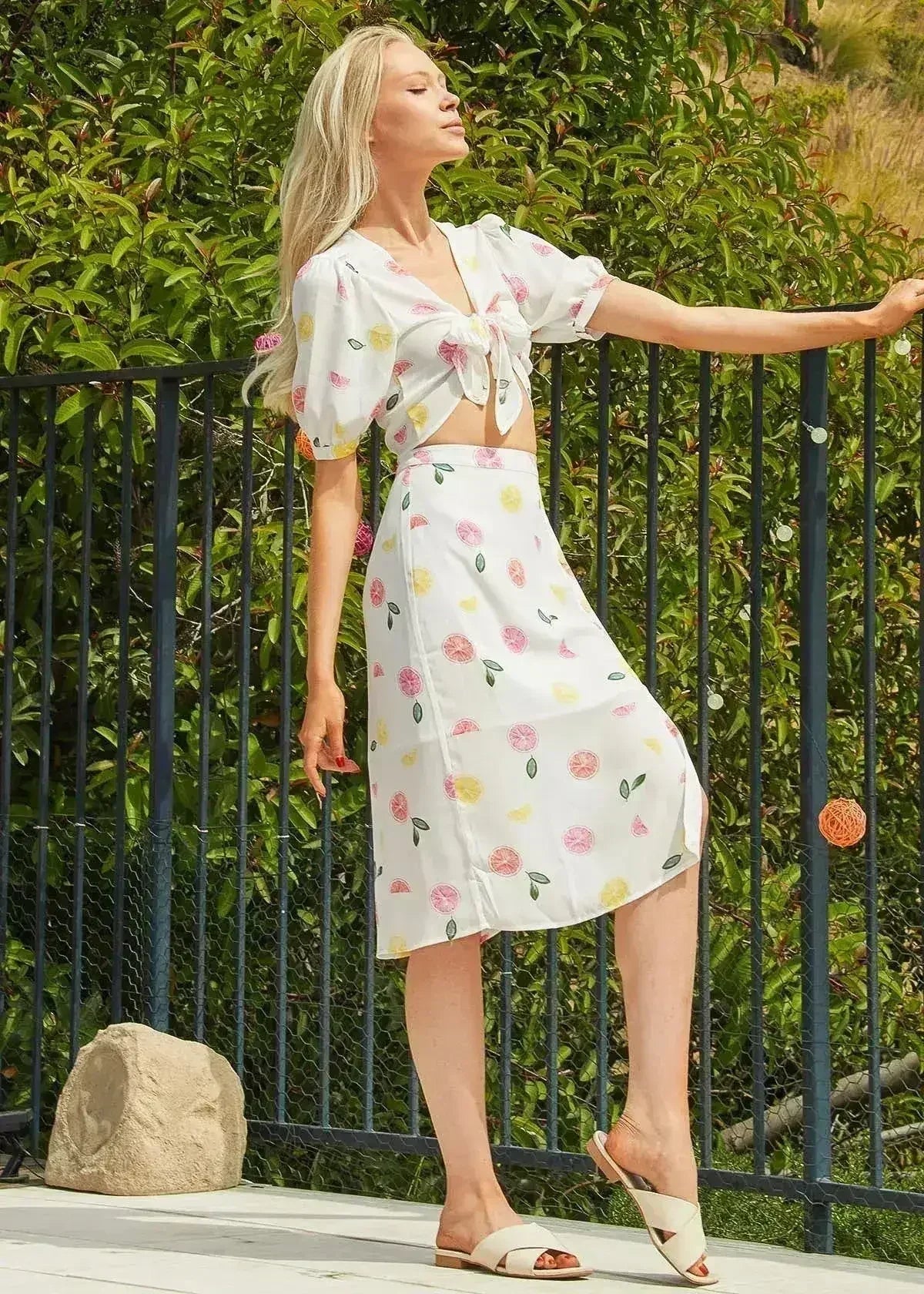 Button Front Midi Skirt in Fruit Punch - Femstylo