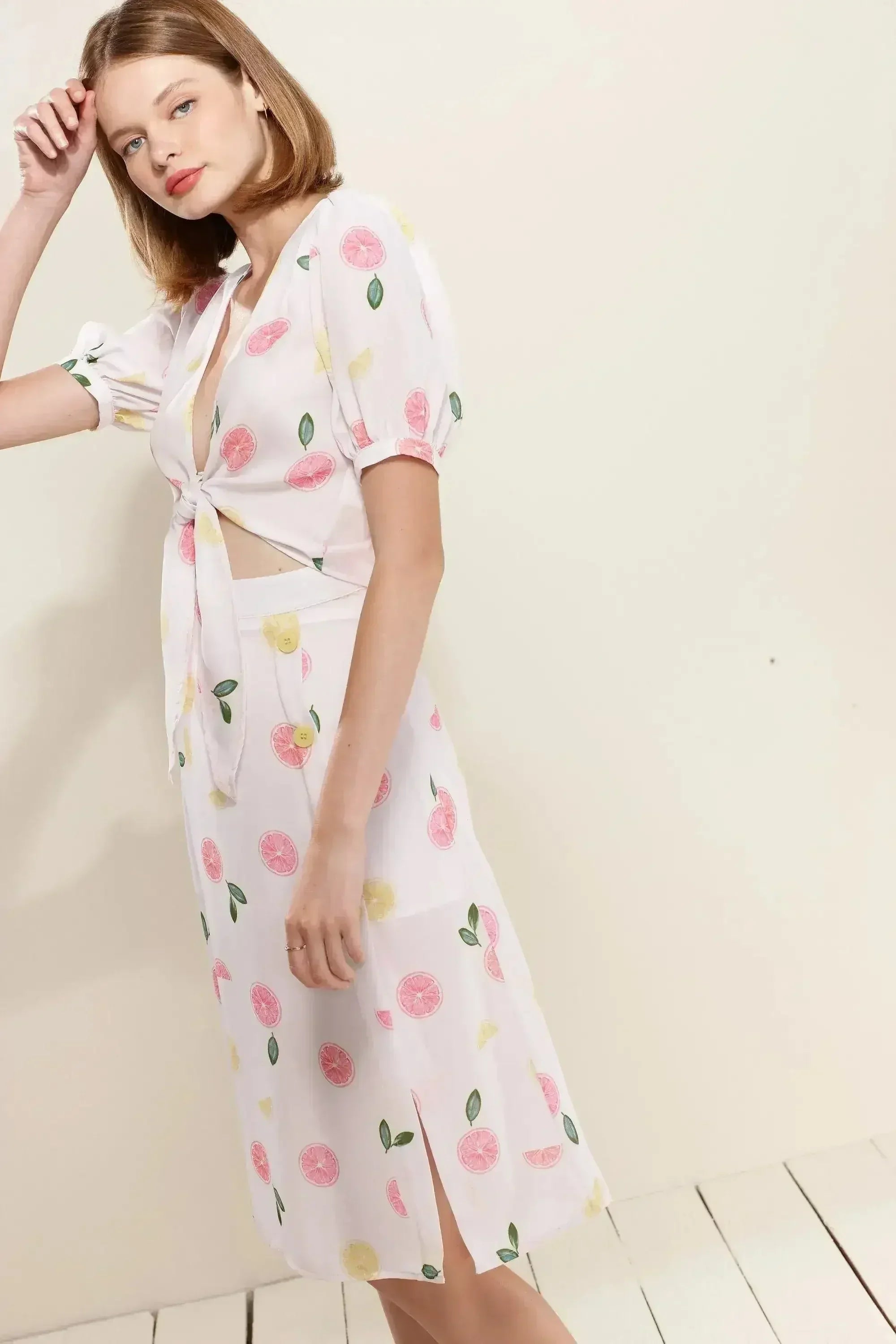 Button Front Midi Skirt in Fruit Punch - Femstylo