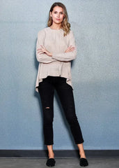 Women's Crewneck Hi-lo Top In Taupe - Femstylo