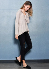 Women's Crewneck Hi-lo Top In Taupe - Femstylo