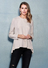 Women's Crewneck Hi-lo Top In Taupe - Femstylo