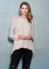 Women's Crewneck Hi-lo Top In Taupe - Femstylo