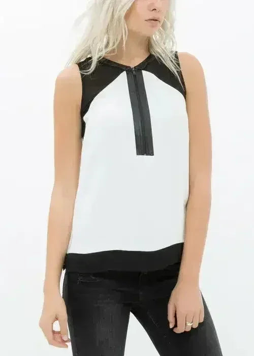 Women's Sleeveless Cut Block Zip Top - Femstylo