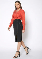 Women's Zip Up Slit Hem Midi Skirt - Femstylo