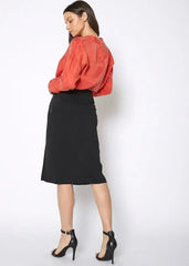 Women's Zip Up Slit Hem Midi Skirt - Femstylo