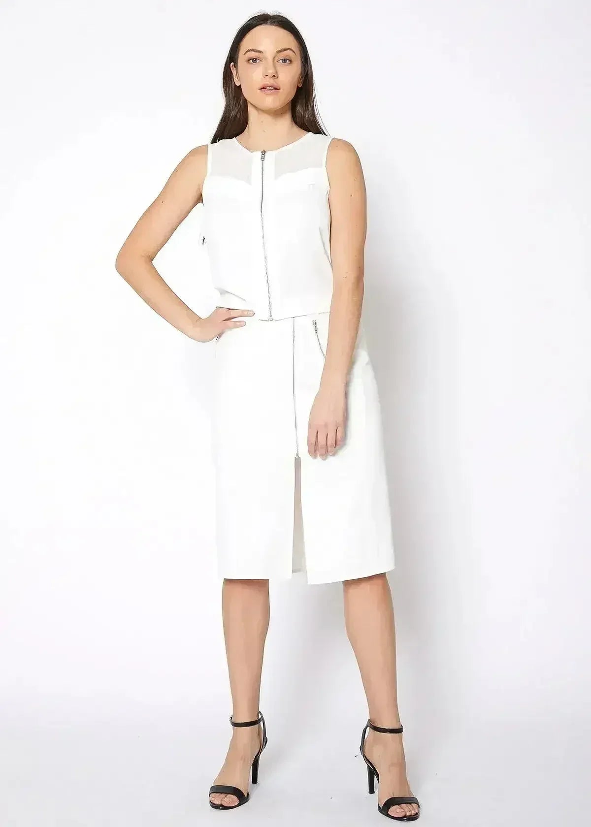 Women's Zip Up Slit Hem Midi Skirt - Femstylo