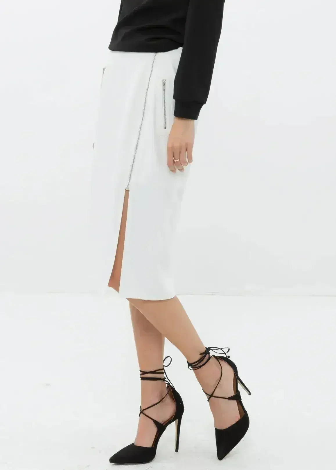 Women's Zip Up Slit Hem Midi Skirt - Femstylo