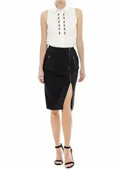 Women's Zip Up Slit Hem Midi Skirt - Femstylo
