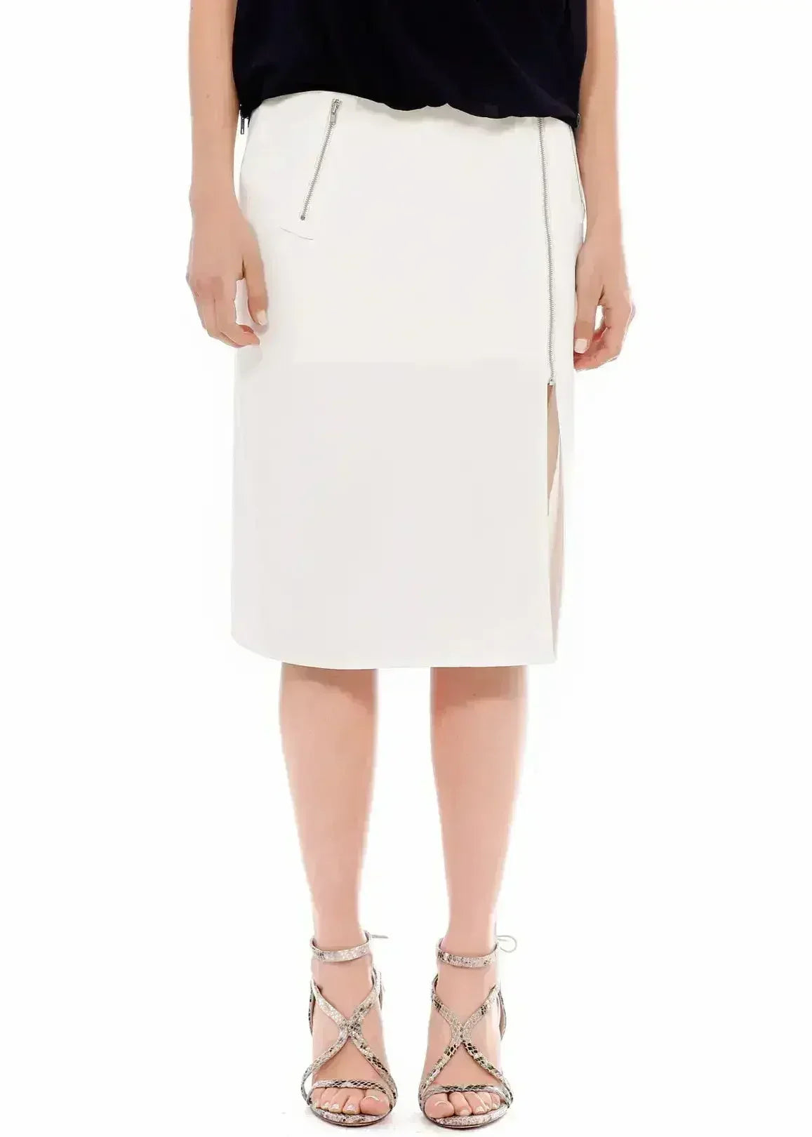 Women's Zip Up Slit Hem Midi Skirt - Femstylo