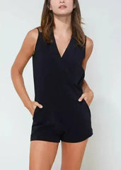V-Neck Sleeveless Romper In Black - Femstylo