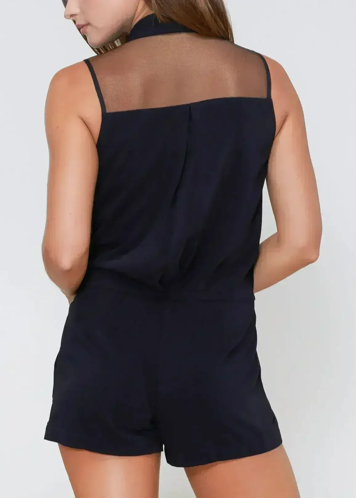 V-Neck Sleeveless Romper In Black - Femstylo