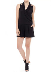 V-Neck Sleeveless Romper In Black - Femstylo