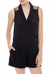 V-Neck Sleeveless Romper In Black - Femstylo