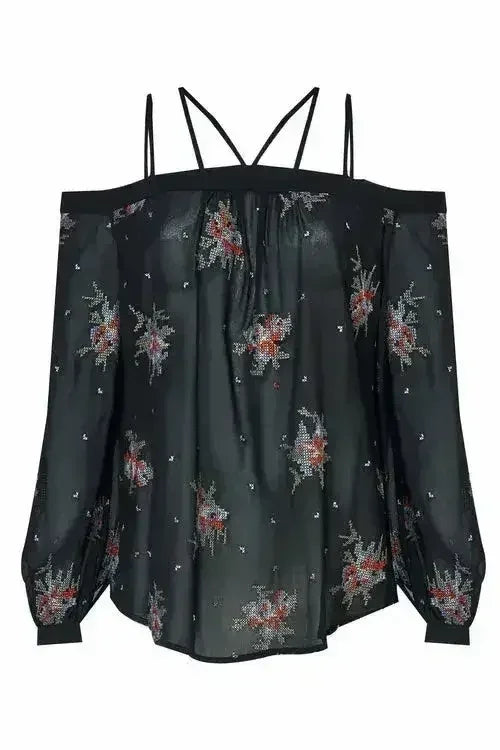 Off Shoulder Embroidery Print Blouse in Black | Femstylo - Femstylo