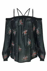 Off Shoulder Embroidery Print Blouse in Black | Femstylo - Femstylo