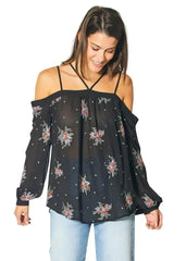 Off Shoulder Embroidery Print Blouse in Black | Femstylo - Femstylo