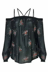 Off Shoulder Embroidery Print Blouse in Black | Femstylo - Femstylo