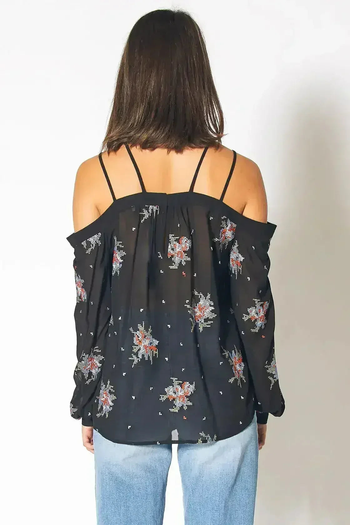 Off Shoulder Embroidery Print Blouse in Black | Femstylo - Femstylo