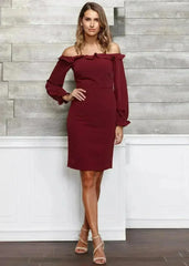 Women's Off Shoulder Bodycon Dress In Red - Femstylo