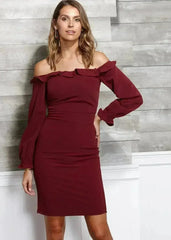 Women's Off Shoulder Bodycon Dress In Red - Femstylo
